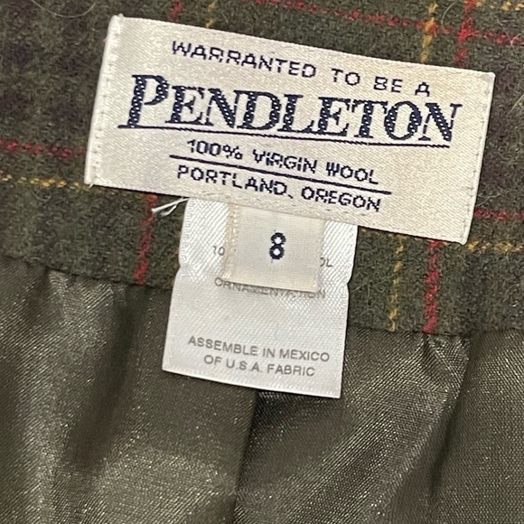 Vintage Pendleton Wool Plaid Leather Trim Jacket Blazer Size 8 Olive/Brown - Picture 3 of 12